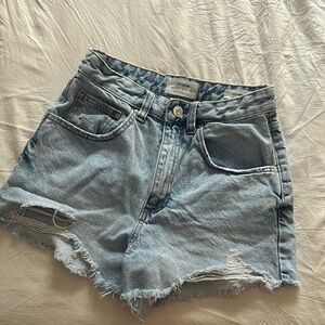 Cotton On Blue Jean Shorts High-Waisted Frayed Hem